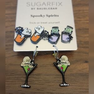 SugarFix BaubleBar 3 Glow In The Dark Ghost Mummy Halloween Earrings Set New NWT